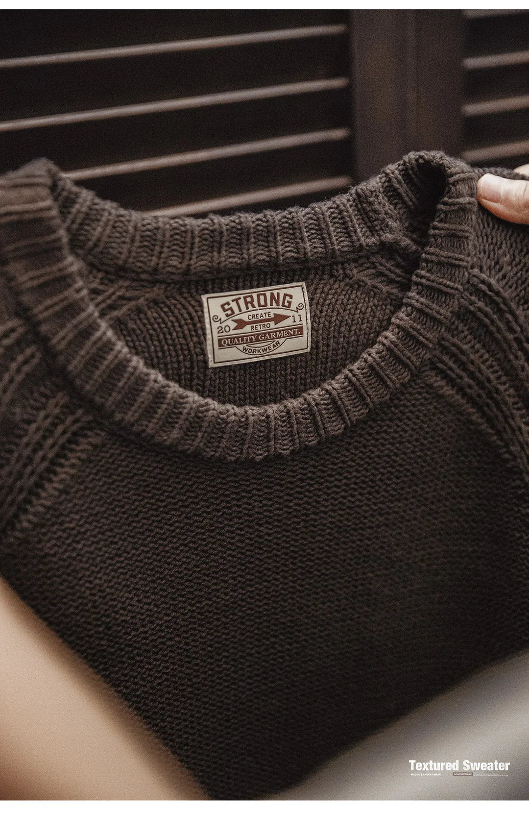 Maden New Vintage Heavyweight Knitted Crew-neck Sweater Brown Warm Pullover Men's Versatile Top for Autumn and Winter Knitwear.