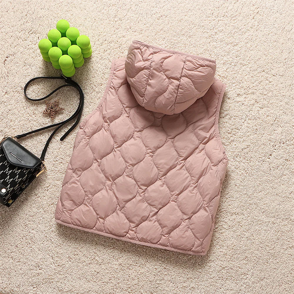 2024 neue Ankünfte Frauen Mode Ultraleicht Dünne Mit Kapuze Unten Jacken Frühling Winter Weiblichen Koreanischen Slim Fit Ärmellose Puffer Mantel.