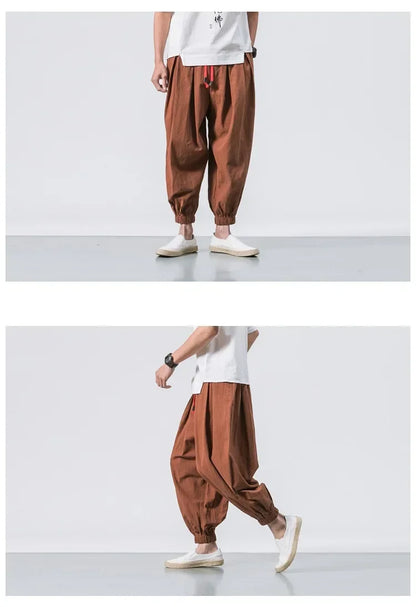 New Trendy Men Harem Pants Loose Oversized Style Cotton and Linen High Quality Jogger Sweatpants Casual Male Trousers.