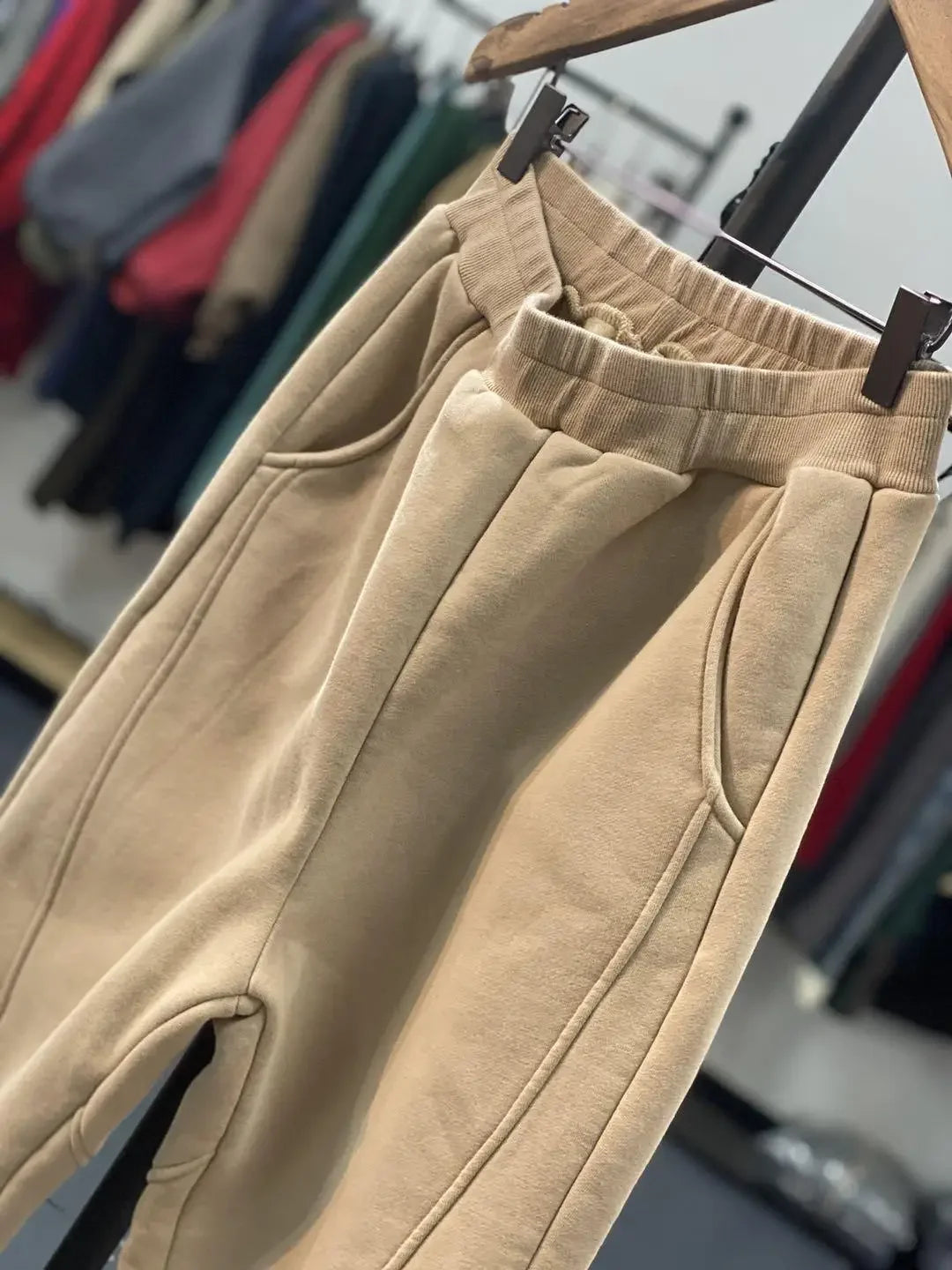 Autumn/Winter 150kg American Retro Cuffed Casual Trousers Men's Korean Slimming Patchwork Fleece-lined Harem Trousers Sweatpants.