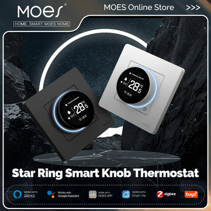 MOES Tuya ZigBee Smart Knob Thermostat Star Ring Series Temperature Controller Water Boiler Electric Heating With Alexa Google.