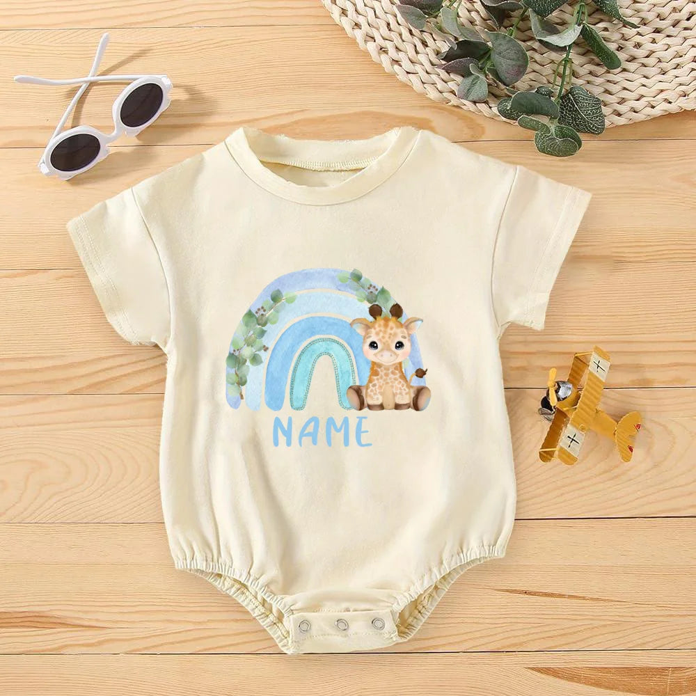 Personalisierter Regenbogen mit Namen Bubble Strampler Säugling Dschungel Geburtstag Party Kleidung Baby Übergroßer Body Niedlicher Wild One Overall