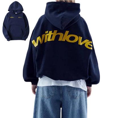 Fanceey Fleece-gefüttertes Herren-Kapuzenpullover, Winter, warm, lockere Passform, Buchstabendruck, lässiger Sport-Pullover, Kapuzenpullover für Herren, Neu