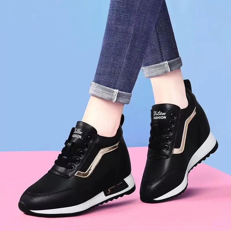 Hot Sale Hidden Heel Women's Shoes Casual Fashion High Quality 2025 New Leather Korean Version Thick Bottom Women Sports Shoes.