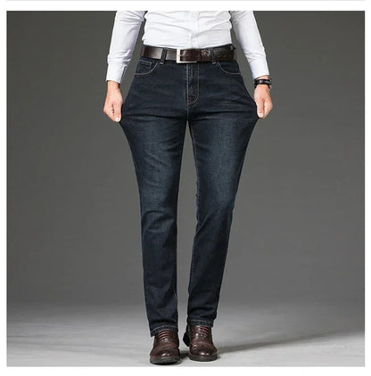 Baggy Jeans Men Large Size 2025 New Business Casual Stretch Trousers Classic Blue Denim Pants Male Men's Loose Straight Jeans.