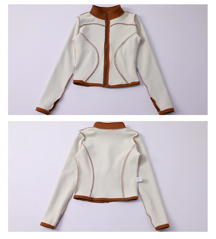 Damen Winter-Fleece-Yoga-Jacke mit durchgehendem Reißverschluss, langen Ärmeln, Workout, Activewear, Sport-Fleece-Yoga-Jacke mit Daumenloch