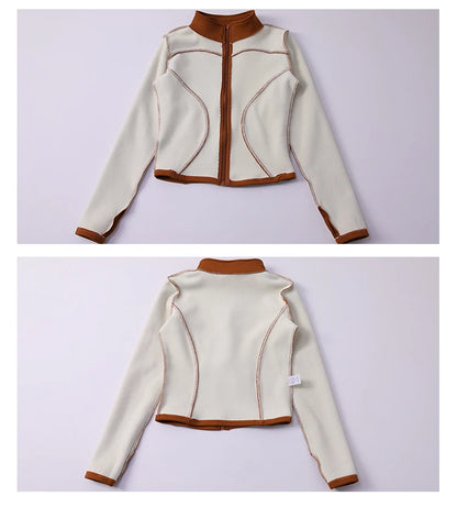 Damen Winter-Fleece-Yoga-Jacke mit durchgehendem Reißverschluss, langen Ärmeln, Workout, Activewear, Sport-Fleece-Yoga-Jacke mit Daumenloch