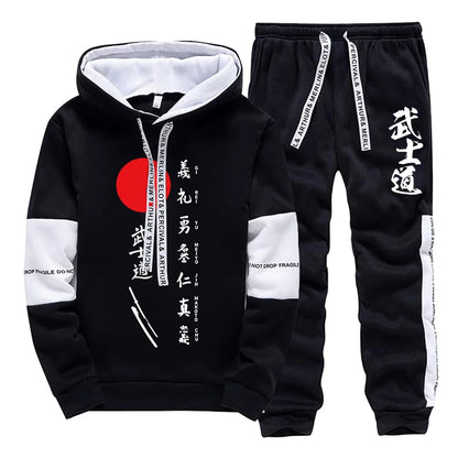 2025 Hot Sale Men's Bushido Print Hoodies Sweatpants 2 Piece Set All Season Daily Casual Sporty Outfit Urban Fashion Sportswear.