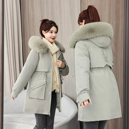 Winter dame Winter Stepp Mantel Abnehmbare Futter Pelz Kragen Gürtel Parka Jacke Für Frauen Verdickt Thermische frauen Mantel