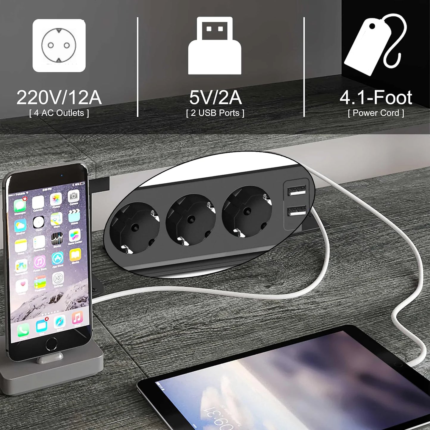 Ergonomischer RGB Gaming Schreibtisch mit Monitorständer Stromanschluss USB Ports Kabelmanagement