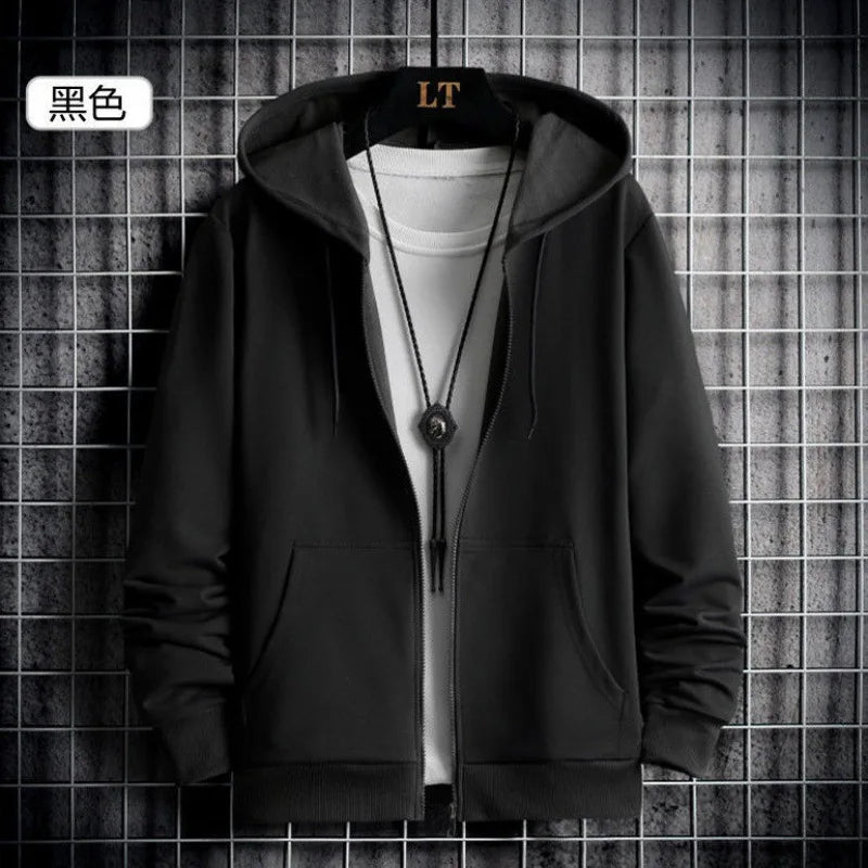 Men's Velvet Thickened Hooded Cardigan Top Student Zipper.
