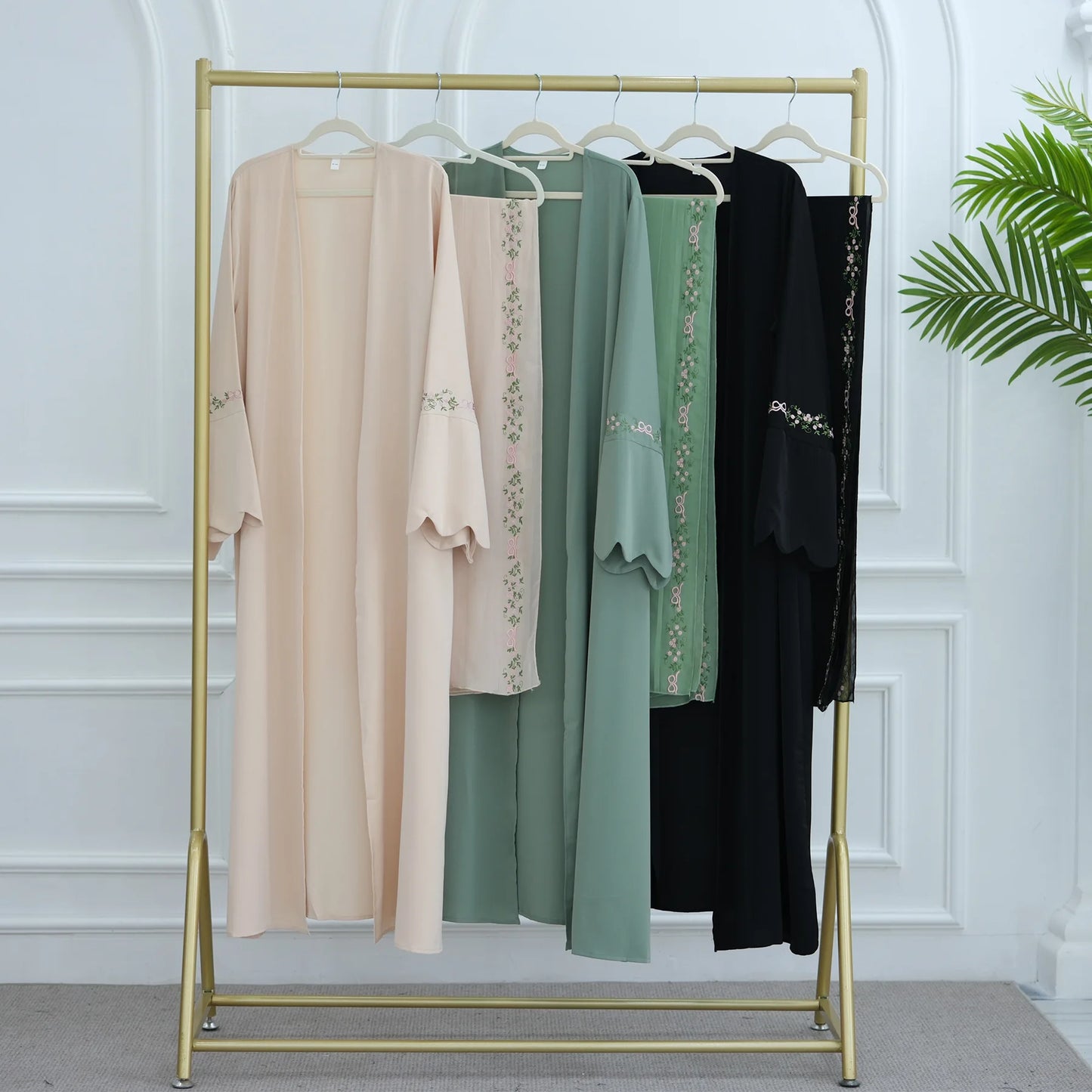 Front Open Abaya with Hijab 2 Piece Set Muslim Embroidery Abayas for Women Dubai Modest Islamic Clothing Kaftan Turkish Dresses.