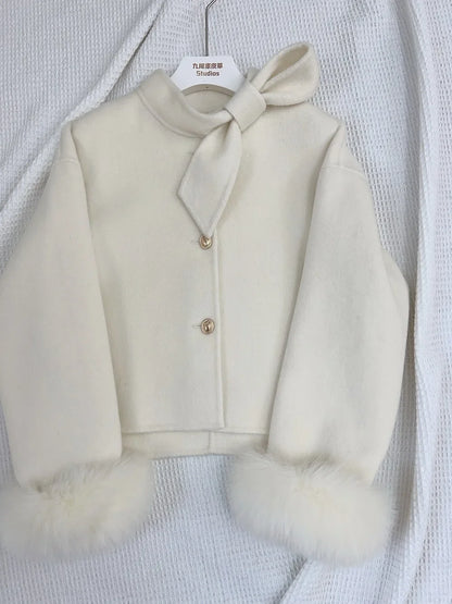 Woll mantel Damen neue Winter Natur fuchs Pelz Manschette Outwear Damen mantel Kaschmir Wolle Wolle Frauen Luxus jacke.