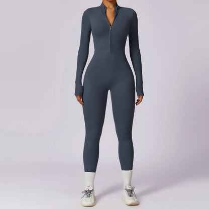 Zipper Long Sleeve Jumpsuit Gym Sportswear Women Yoga Boilersuit Women Sports Jumpsuit Fitness Rompers Stretch Workout Bodysuits