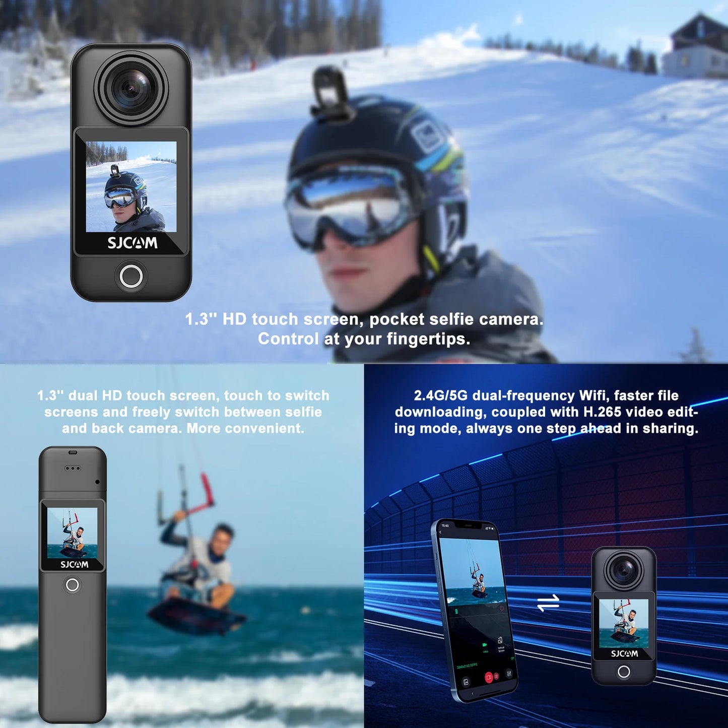 SJCAM C300 4K Action Camera Touch Screen 6-Axis Gyro Stabilization 30m Waterproof 1000+2800mAh Battery 460Min Recording.