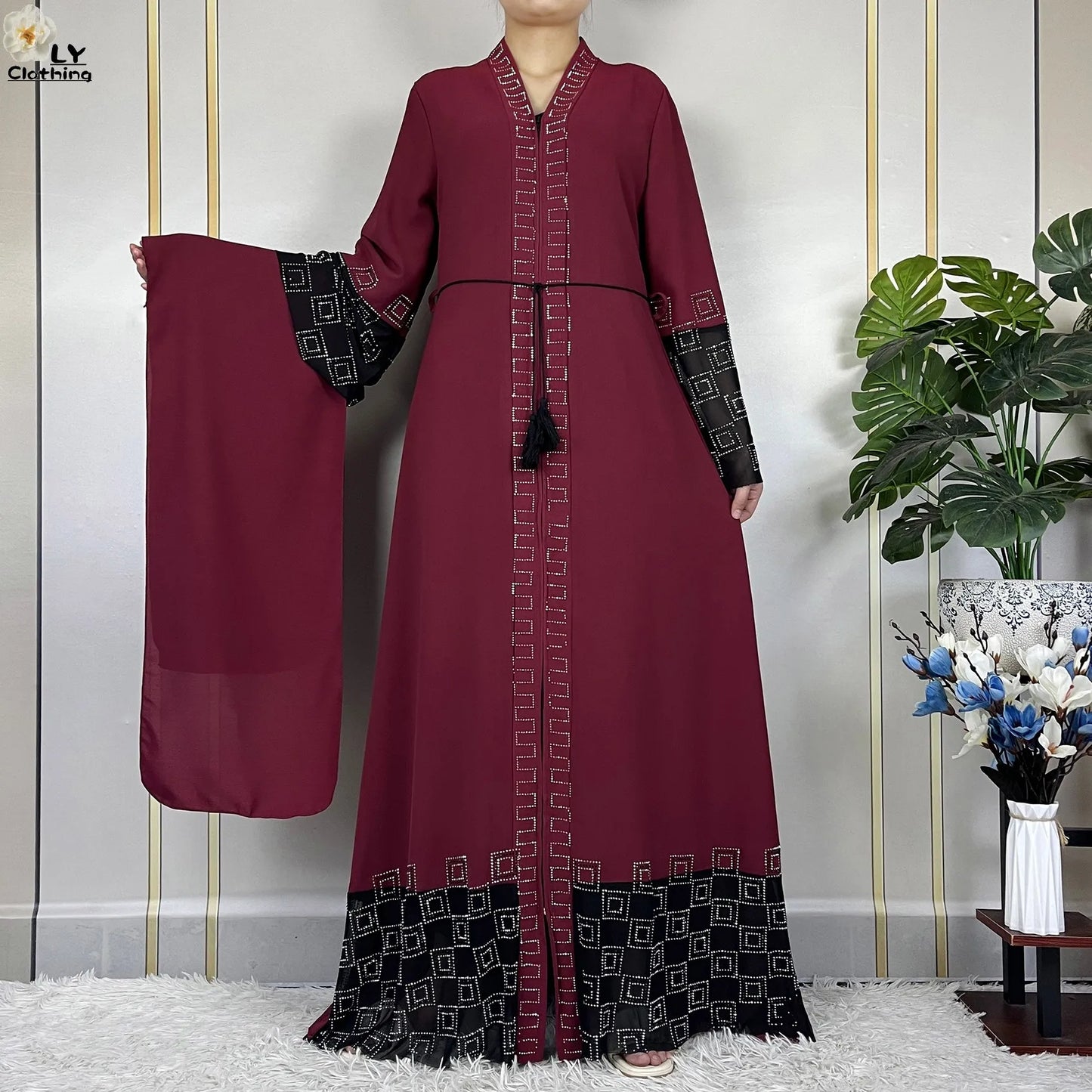 2024 For Women Elegant Dresses Dubai Party Outfits Long Sleeved Chiffon Dashiki Muslim Women Robe Open African Abaya Clothing