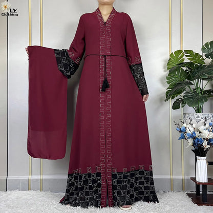 2024 For Women Elegant Dresses Dubai Party Outfits Long Sleeved Chiffon Dashiki Muslim Women Robe Open African Abaya Clothing