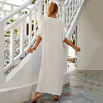 Women Embroidered Kaftan Dress Caftan Loungewear Long Bathing Suit Cover Up Beach Wear Vacation Outfit Loose Summer Women's Robe