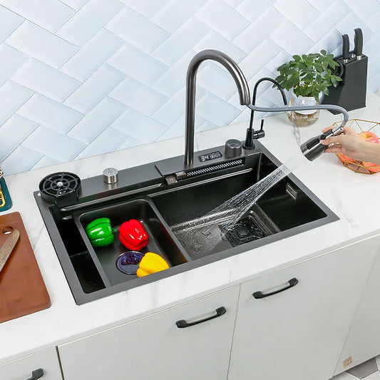 Edelstahl Küchen spüle Digital anzeige großes Single Slot hotel Multifunktion waschbecken mit Wasserfall Wasserhahn Wohnung