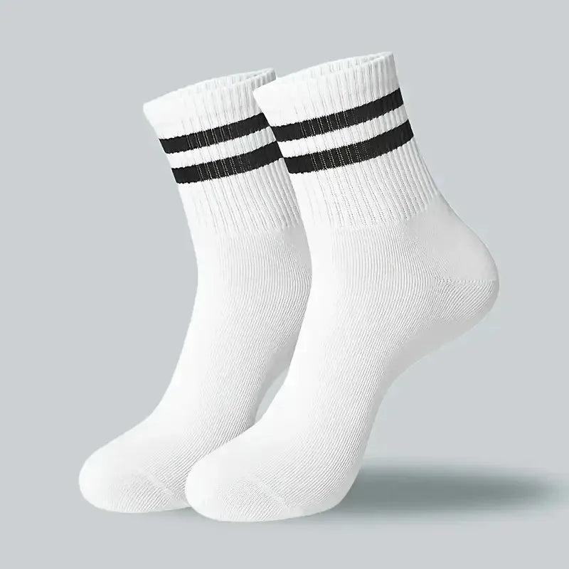 6/10/20 Pairs Men Women Striped Round Neck Socks Spring Autumn Breathable Odor Proof Sweat Absorbing All-Season Casual Socks.