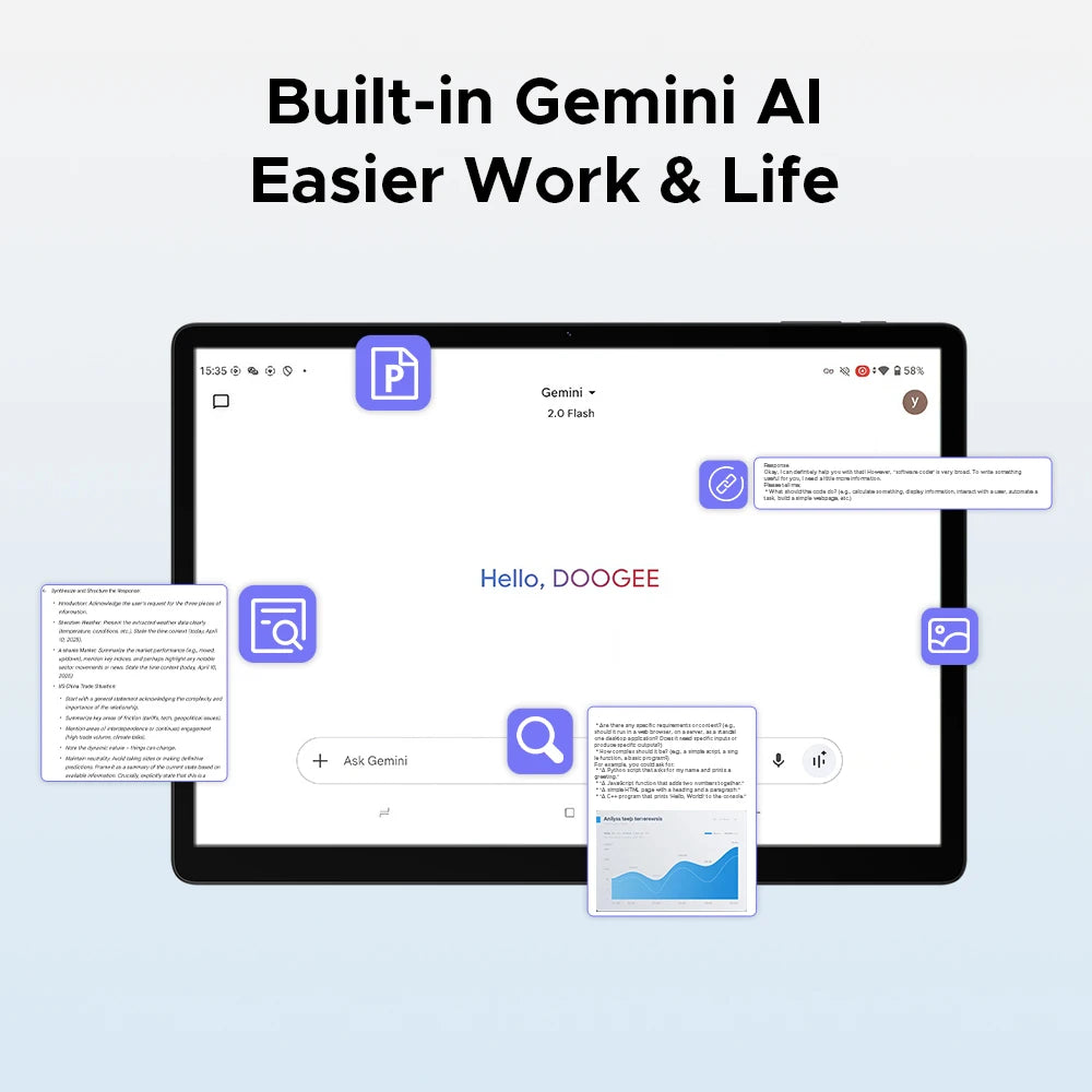 DOOGEE Tab E3 Max Tablet PC Android 15 Gemini AI Quad Speakers 14'' 2.1K Display 32GB(8+24) RAM 256GB ROM 13500mAh Battery Pad.