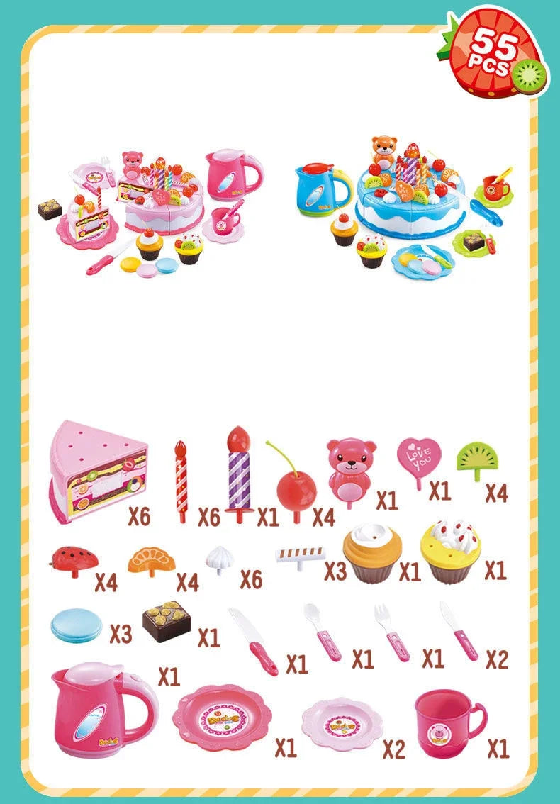 Kitchen Coffee Pretend Play Tea Set Children Toy Food Cake Model Girl Simulation Utensils Cut Kids Play House Birthday Cake Toys.