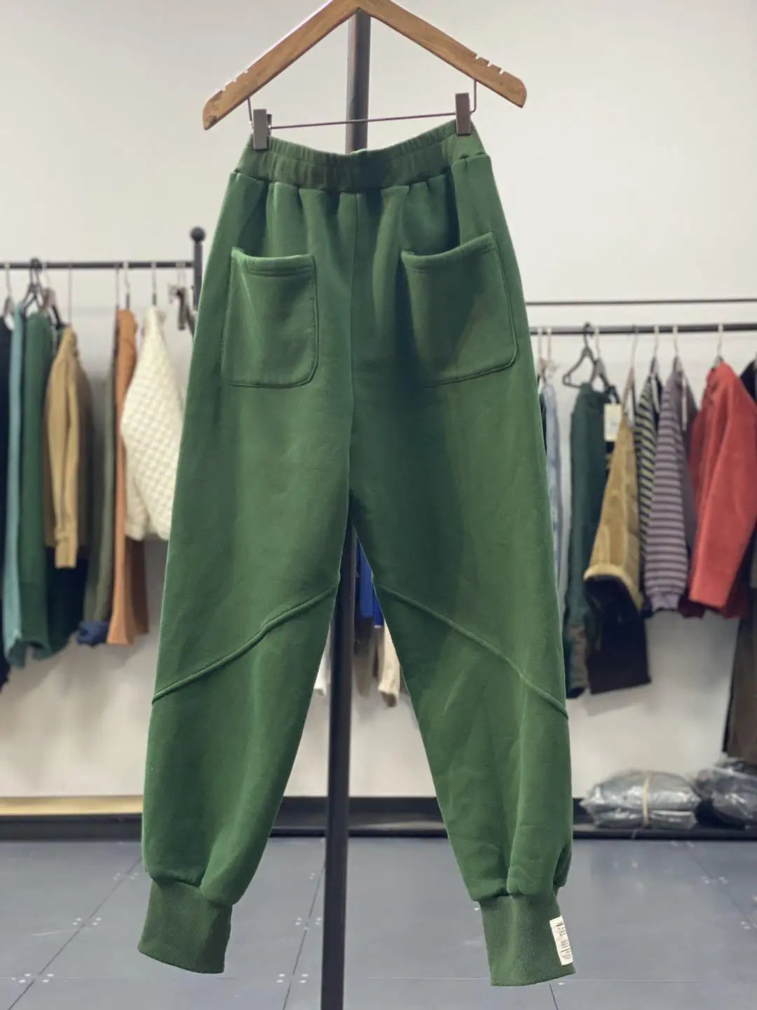 Autumn/Winter 150kg American Retro Cuffed Casual Trousers Men's Korean Slimming Patchwork Fleece-lined Harem Trousers Sweatpants.