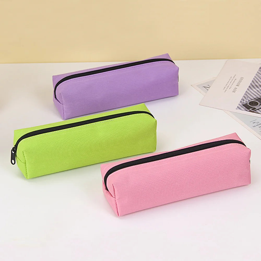 Solid Color Pencil Case Simple Pencil Bags For Student New Stationery School Supplies Kids Gift Zipper Big Cosmetic Bag.