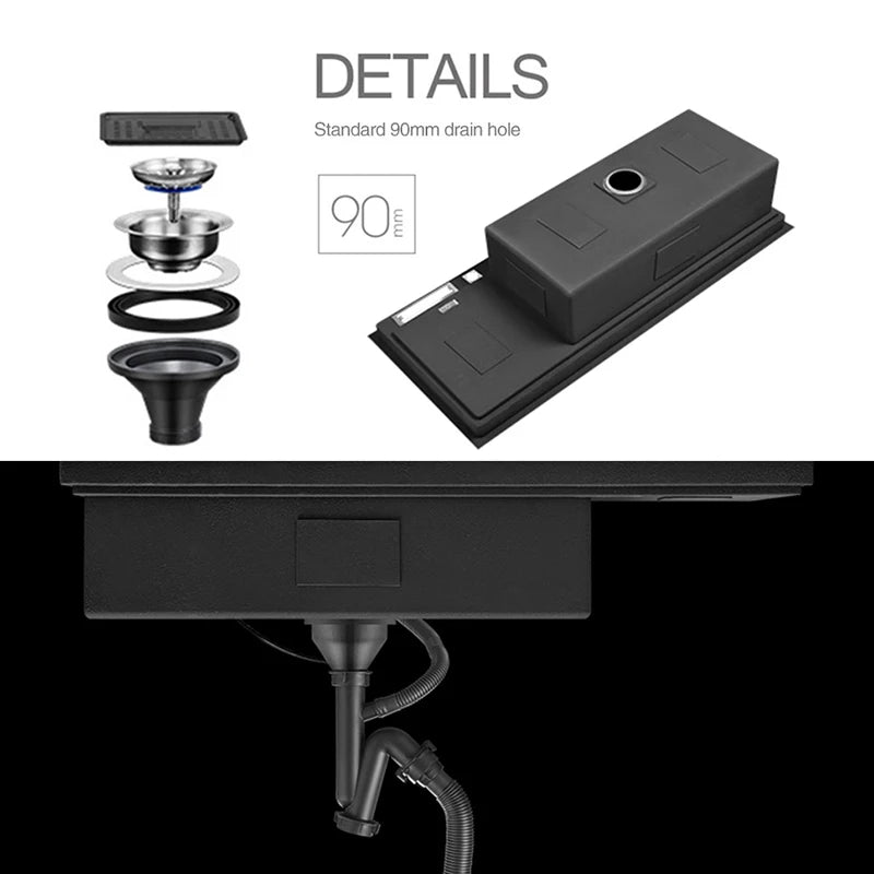 ASRAS New Nanometer Kitchen Sink Handmade Sink 4mm Thickness 240mm Depth Large Size Single Kitchen Sink With Drain Plate Sinks