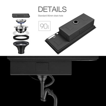 ASRAS New Nanometer Kitchen Sink Handmade Sink 4mm Thickness 240mm Depth Large Size Single Kitchen Sink With Drain Plate Sinks