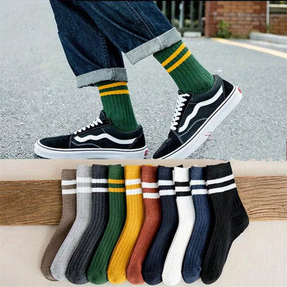 5 Pairs Of Men's Socks, Autumn And Winter Vintage Fun Fashion Athletic Socks, Sports Trend Socks.