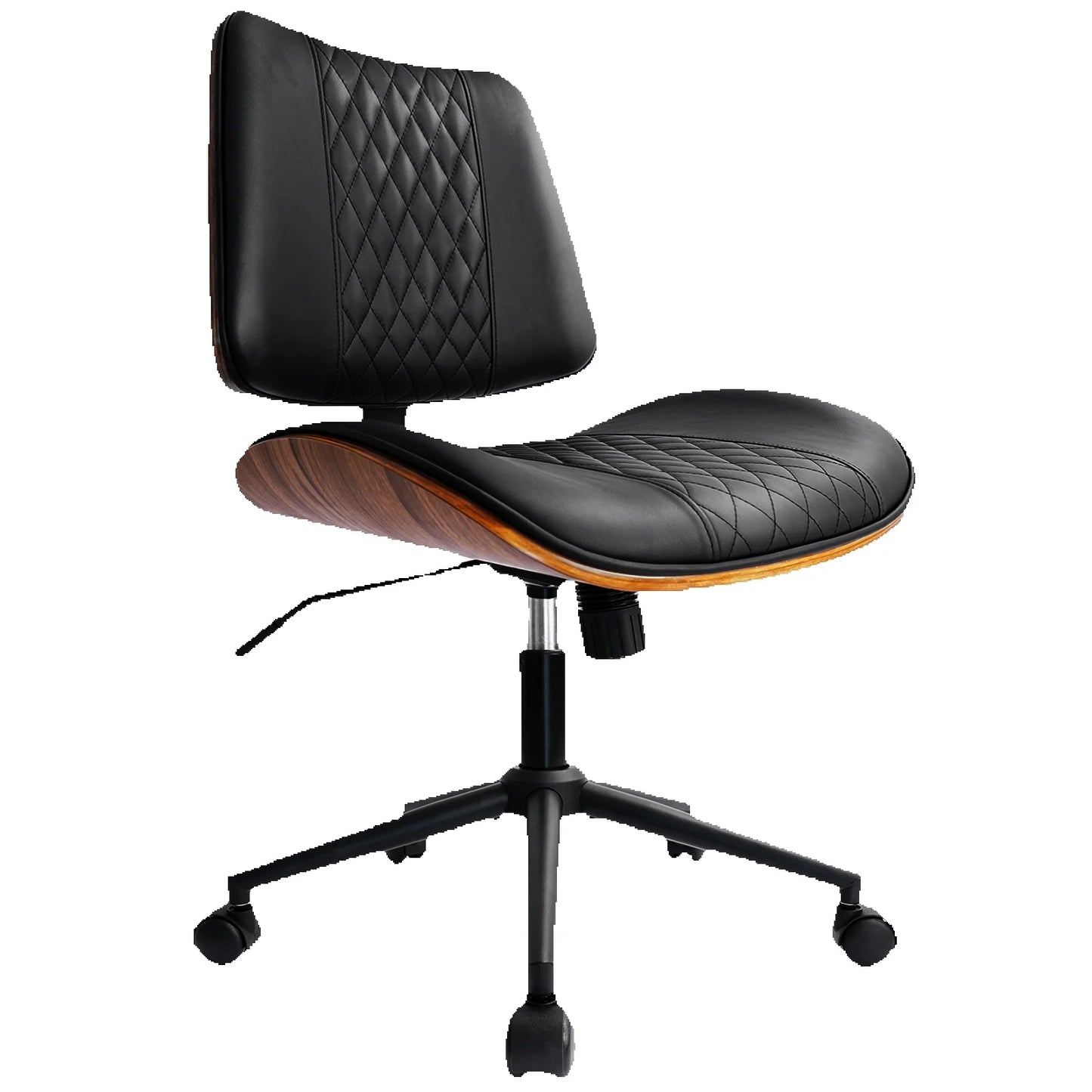 Durrafy Bürostuhl ohne Armlehnen, moderner Walnussstuhl, Schreibtischstuhl mit Leder, höhenverstellbar, kleiner Stuhl, PU-Leder, Uphol