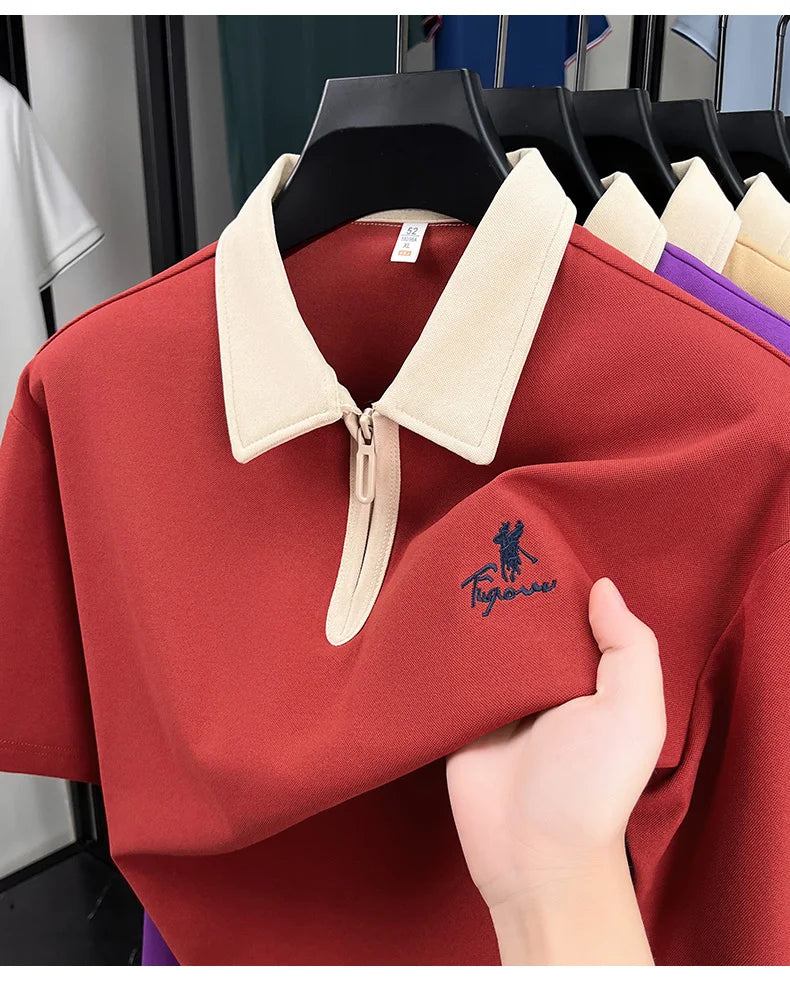 Designer brand fashion short sleeve polo shirt men luxury pony embroidery breathable summer color blocked high-end Paul T-shirt.