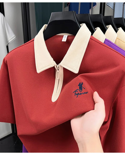 Designer brand fashion short sleeve polo shirt men luxury pony embroidery breathable summer color blocked high-end Paul T-shirt.