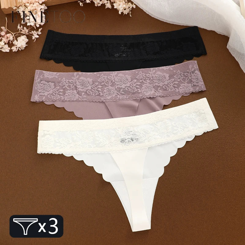 3Pcs Seamless Thongs Patchwork Lace Floral Underwear Women Ultra-Soft G-String Sexy Low Waist Panties Girls No Trace Lingeries.
