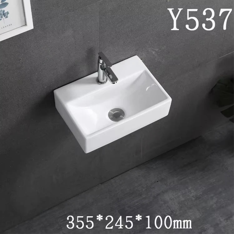Kompaktes, an der Wand montiertes Keramikwaschbecken – kleines quadratisches Waschbecken, platzsparendes Design für Badezimmer, Balkon oder Waschtisch