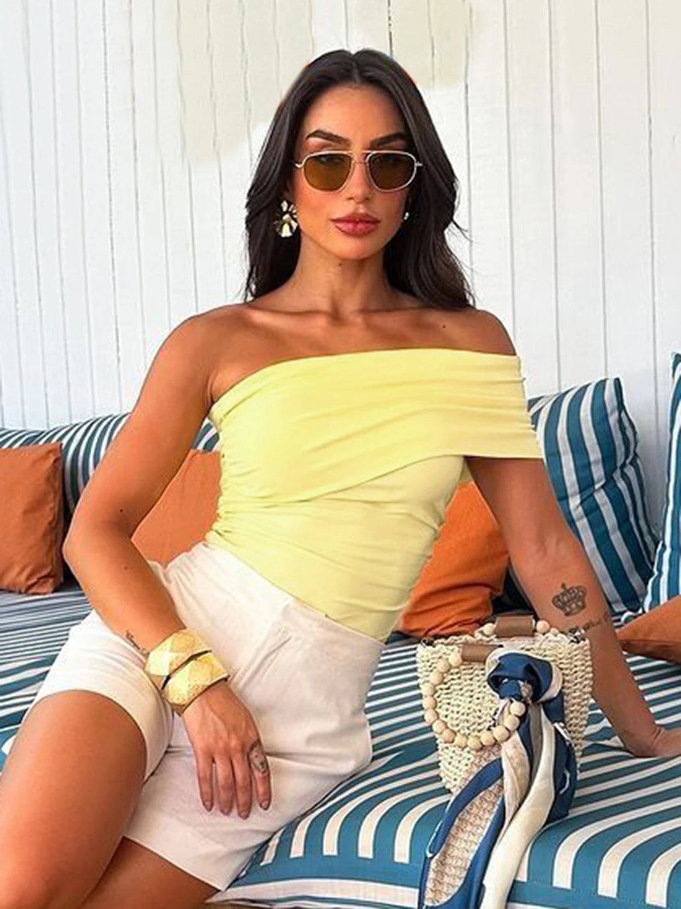 Dulzura One Shoulder Sleeveless Ruched Backless Bodycon Tank Top Women'S Solid Sexy Elegant Y2K Top Party Clubwear Summer Outfit.