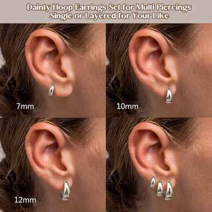 3Pairs Hoop Earrings Set for Women Gold Silver Plated Earring Hypoallergenic Small Huggie Hoops Lightweight Hoop Earrings Stack.
