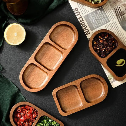 1Pcs New 2/3/4 Grids Solid Wood Tray Wooden Retro Food Plate Spice Dish Breakfast Food Sushi Bread Dessert Sauce.