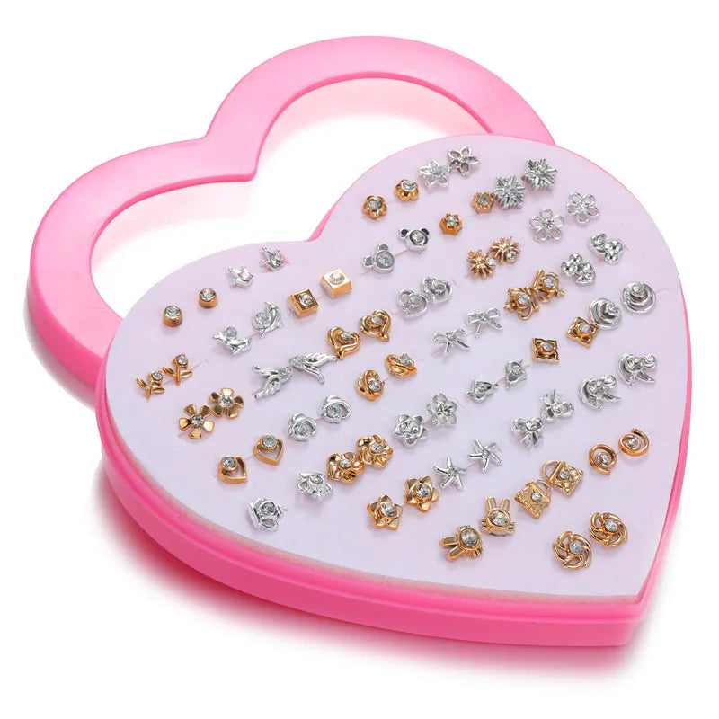 Multicolor 36Pairs Cartoon Hypoallergenic Plastic Stud Earrings Set For Women Girl Cute Animal Flower Ear Wedding Gifts Jewelry