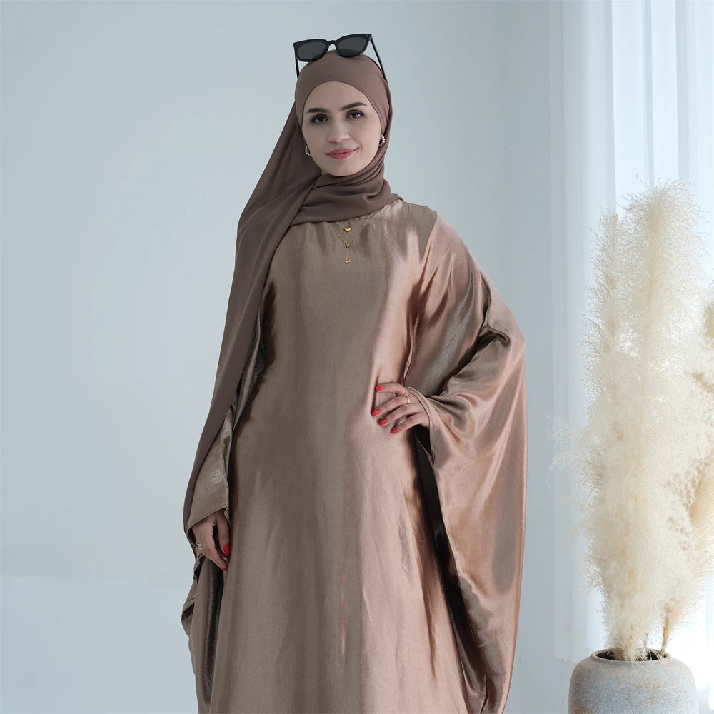 Eid Batwing Satin Shimmer Soft Crepe Abaya Dubai Luxury 2024 Islam Muslim Maxi Kaftan Dress Kebaya Abayas For Women Vestidos.