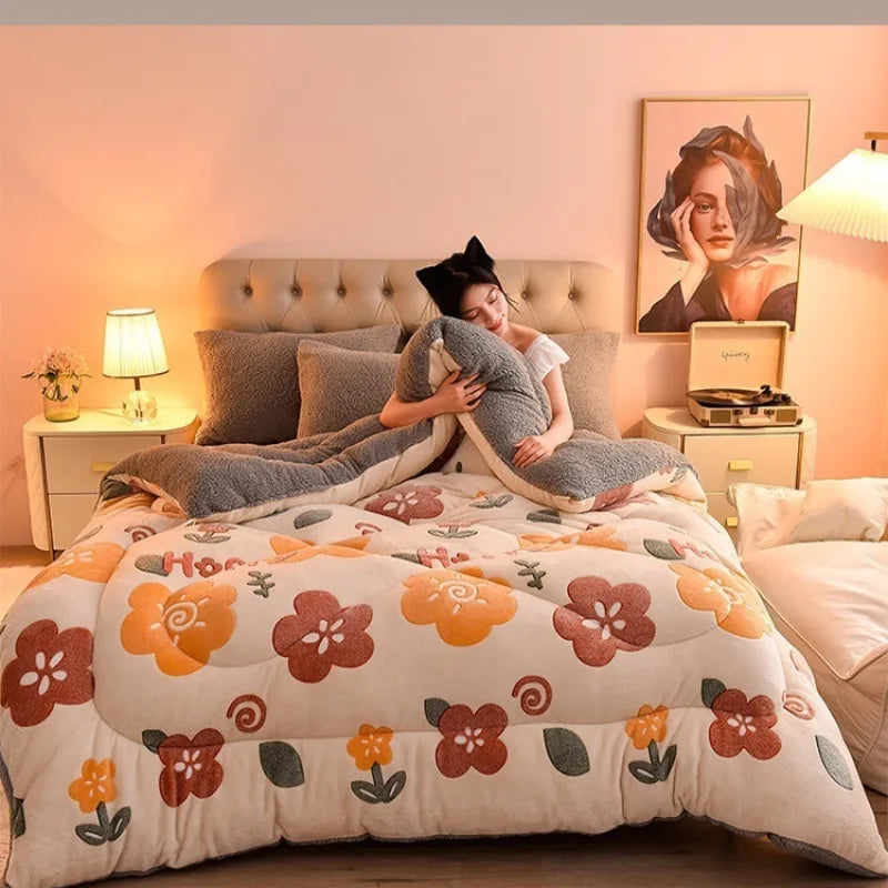 Household Thickened Warm Quilt Core Milk Double-sided Velvet Lamb Wool Autumn Winter Blanket Warm Double-sided Velvet Core.