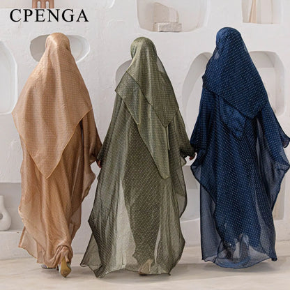 Middle Eastern Islamic Three-Piece Clothing for Women Ramadan Muslim Modest Abaya Dress with Hijab 2025 New Turkey Kaftan Robe.