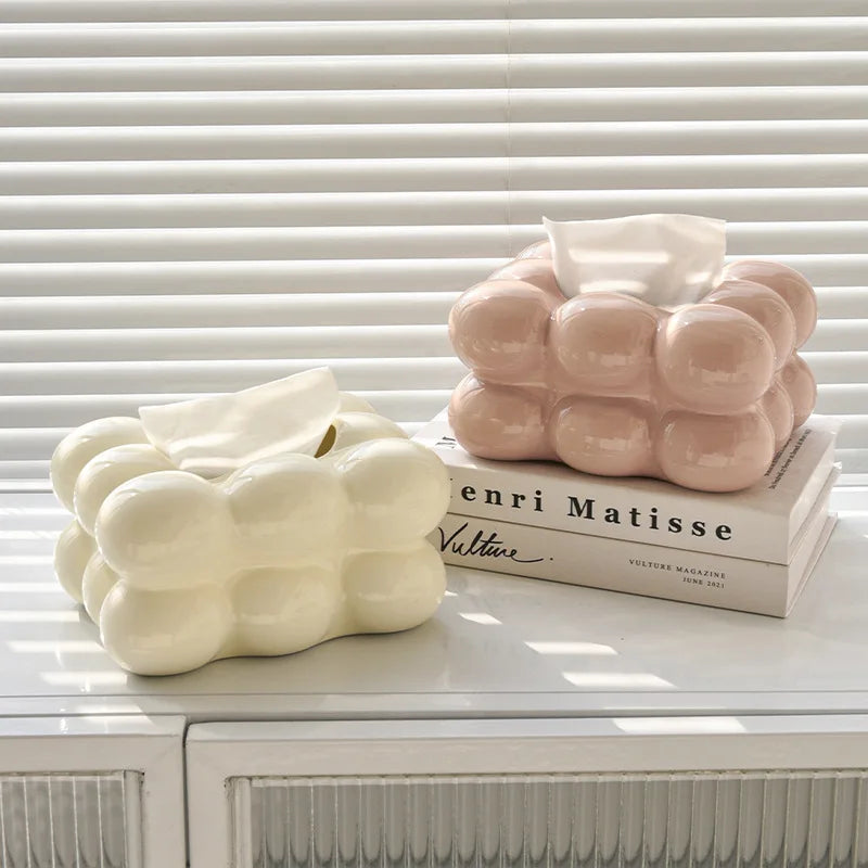 Geometry Tissue Box Cover Decorative Facial Tissue Holder Case Container for Bedroom Tissue Box Covers Rectangular Ceramic