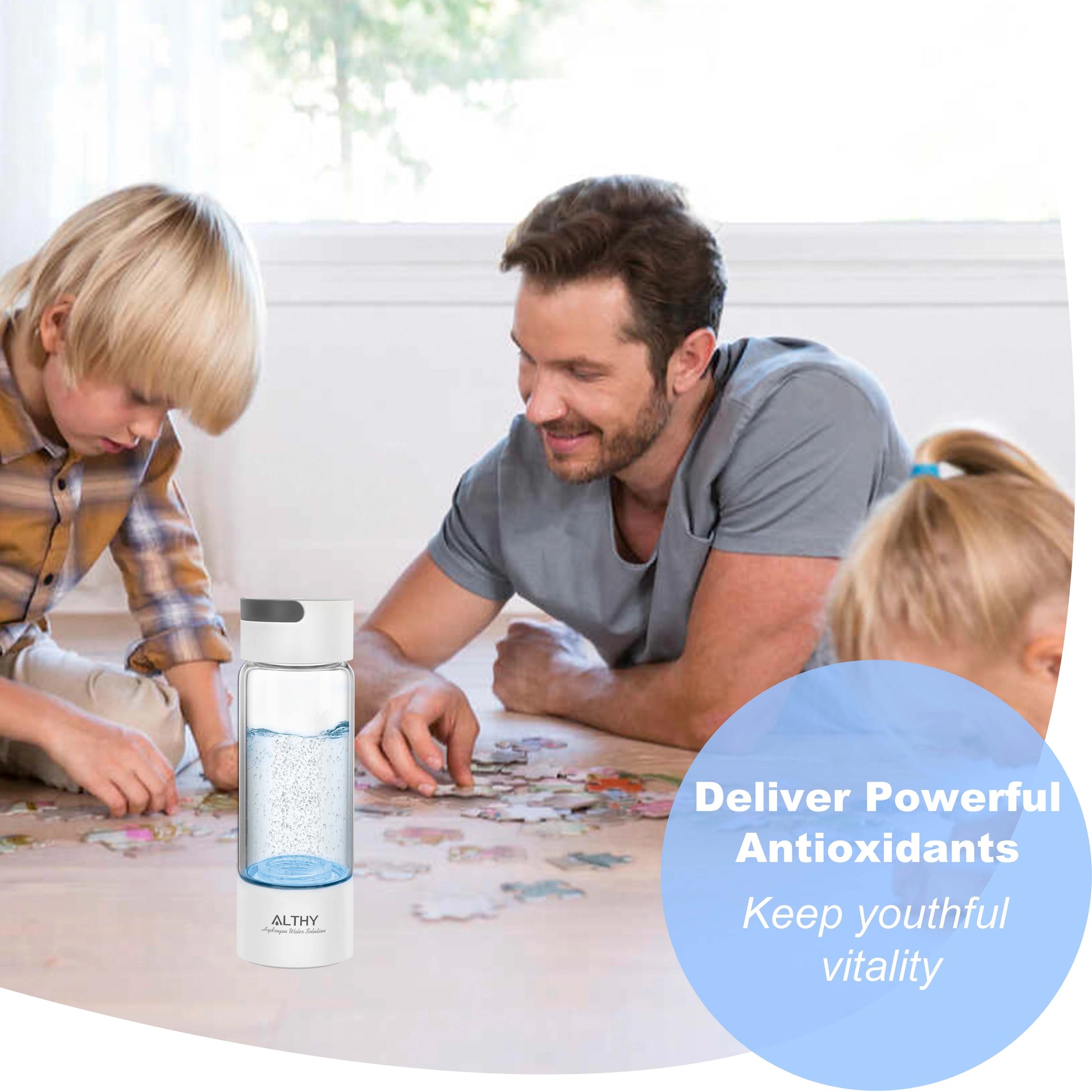 ALTHY Hydrogen Rich Water Generator Bottle - Glass Cupbody - DuPont SPE & PEM Dual Chamber Maker Ionizer - H2 Inhalation Device.