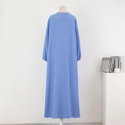 Spring Autumn Muslim Dress Women Loose Maxi Dresses Fashion Female Full Sleeve Casual Solid Pockets Robe Long Dresses Vestidoes.