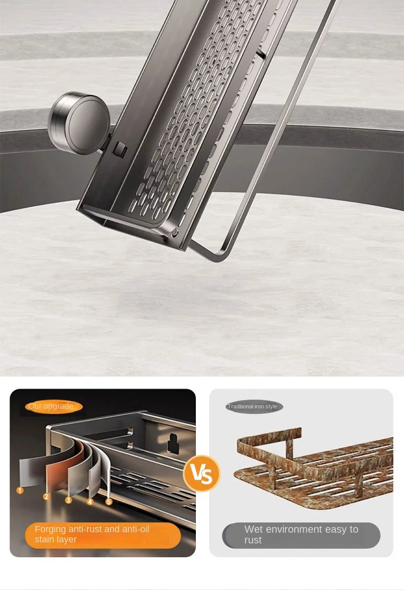 Bewegliches Badezimmerregal ohne Bohren – 30/40/50 cm Saugnapf-Organizer mit Haken/Stange, einfach zu installieren und zu reinigen, wasserdichtes Toilettenregal