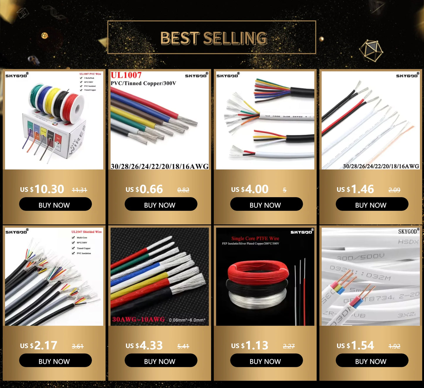 （5 Colors Mix Kit）UL1007 Wire PVC Insulation Tinned Copper Cable Stranded Electrical Line 30/28/26/24/22/20/18/16 AWG PCB Wire.