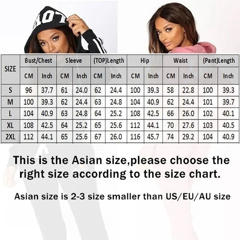Fashion Women Track Suits Sports Wear Jogging Suits Ladies Hooded Tracksuit Set Clothes Hoodies+Sweatpants Sweat Suits.