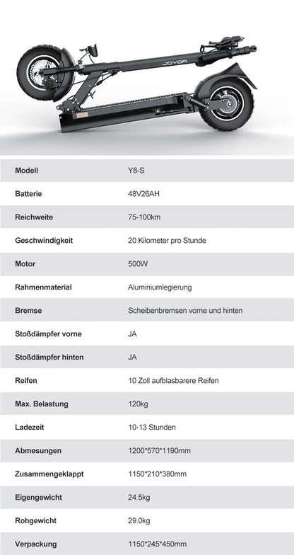 JOYOR Y8-S (ABE) 500W Electric Scooter 48V 26AH Motor Large Capacity Battery City E-Scooter110KM Range 10 Inch  Adult EScooter.